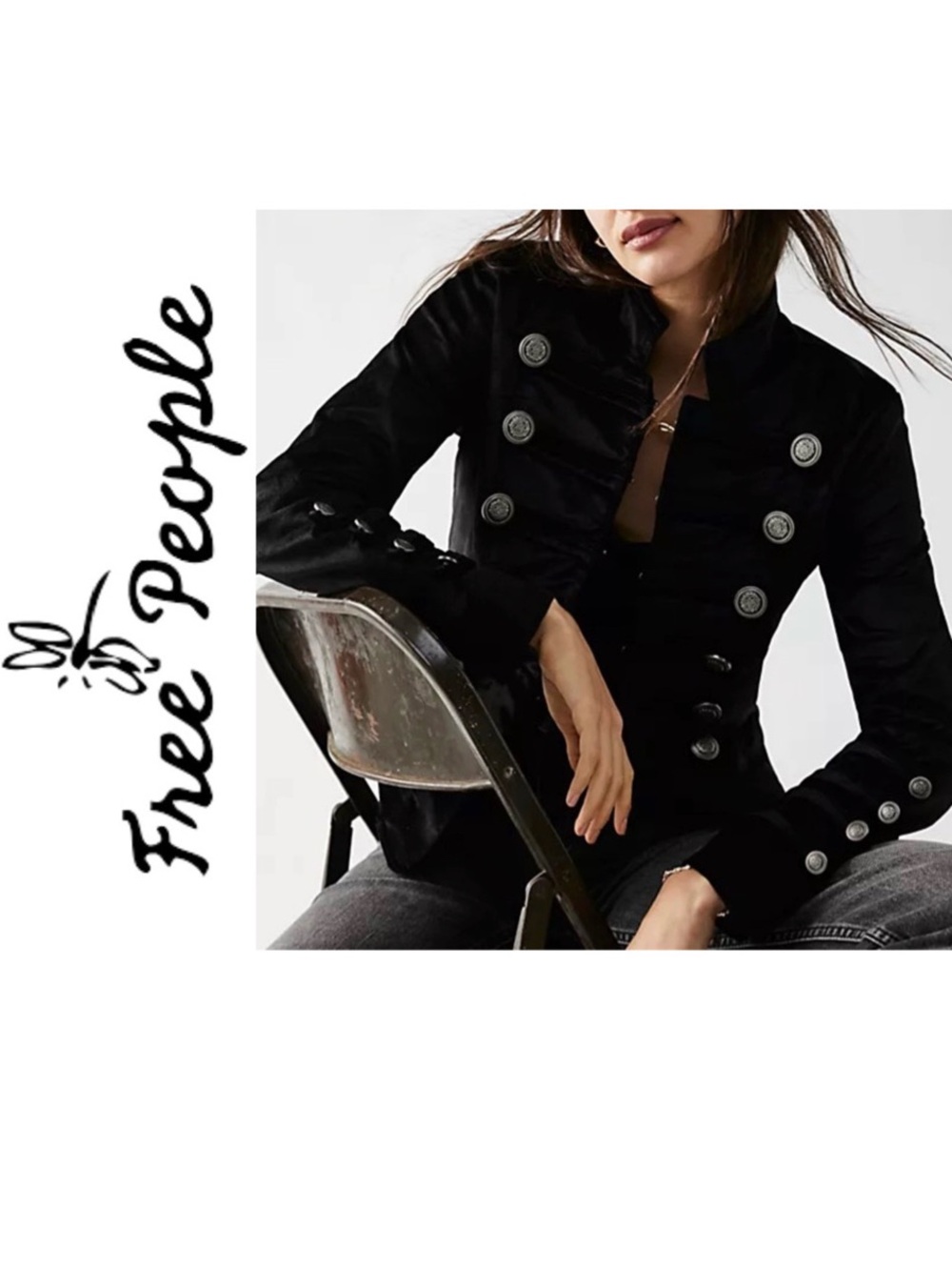 NWT! Free People Black Velvet Military Band Jacket Steampunk Victorian Regency